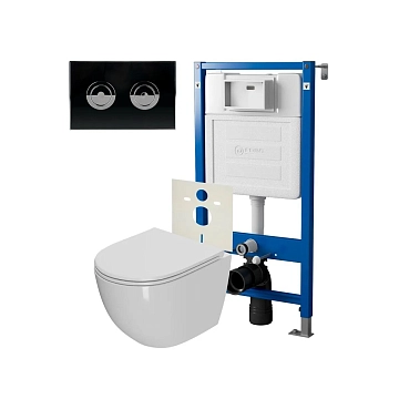 Комплект Point Меркурий PN48202BC (унитаз с инсталляцией, сиденье с микролифтом, клавиша Венера, установка в стену, черный/хром) 