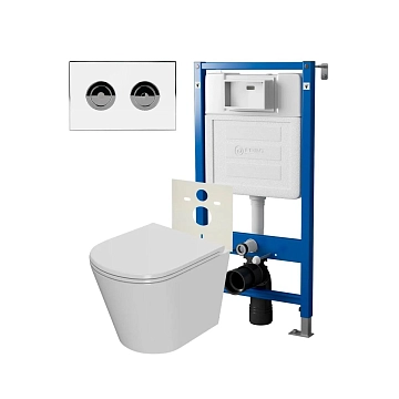 Комплект Point Меркурий PN48205WC (унитаз с инсталляцией, сиденье с микролифтом, клавиша Венера, установка в стену, белый/хром) 