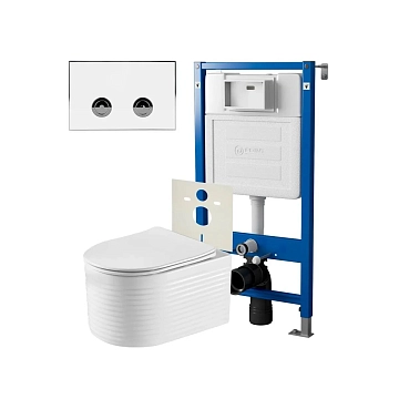 Комплект Point Омега PN48319WC (унитаз с инсталляцией, сиденье с микролифтом, клавиша Венера, белый/хром) 