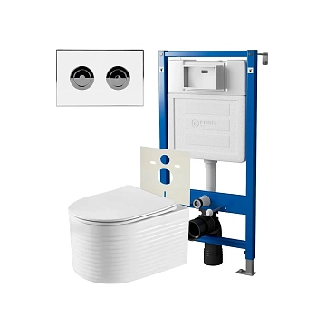 Комплект Point Омега PN48321WC (унитаз с инсталляцией, сиденье с микролифтом, клавиша Венера, установка в стену, белый/хром) 