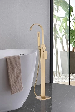 Смеситель Abber Wasserfall AF8615G напольный, для ванны с душем, золото матовое  - фото 2