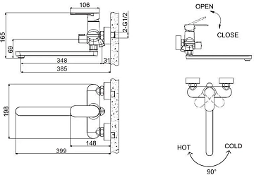 Смеситель Bravat Opal F6125183CP-02L-RUS для ванны с душем  - фото 2