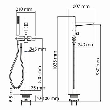 Смеситель Wasserkraft Sauer 7121 напольный, для ванны с душем  - фото 4