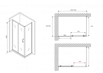 Душевой уголок Abber Schwarzer Diamant AG30150B5-S80B5 150x80  - фото 4