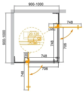 Душевой уголок Cezares Slider SLIDER-A-2-90/100-GRIGIO-GM  - фото 3