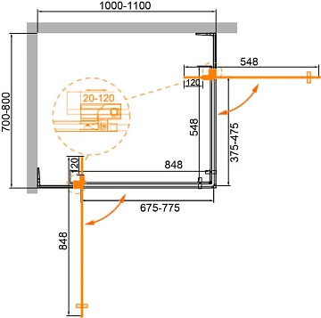 Душевой уголок Cezares Slider SLIDER-AH-2-70/80-100/110-GRIGIO-GM  - фото 3