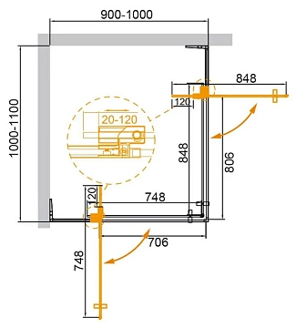 Душевой уголок Cezares Slider SLIDER-AH-2-90/100-100/110-GRIGIO-GM  - фото 3