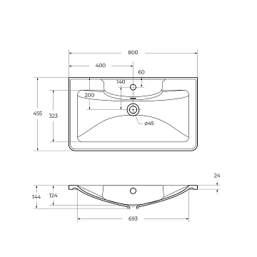 Мебельная раковина BelBagno BB800/455-LV-ART-ALR-NERO 80 см  - фото 3