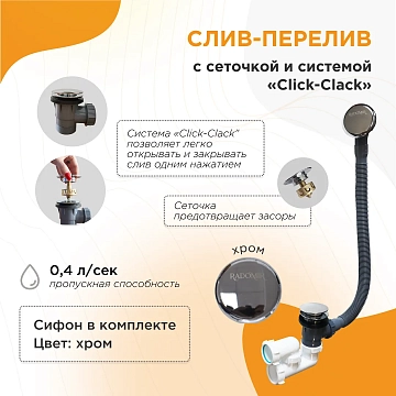 Слив-перелив для ванны Radomir 2-19-0-0-9-000 с сеточкой и сифоном 
