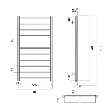 Полотенцесушитель электрический Domoterm Квадро П10 50x100 L хром  - фото 3