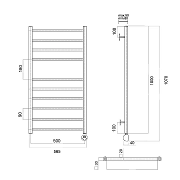 Полотенцесушитель электрический Domoterm Квадро П10 50х100 R хром  - фото 3