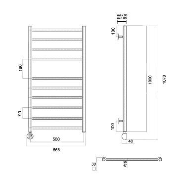 Полотенцесушитель электрический Domoterm Куба П10 50х100 L хром  - фото 3