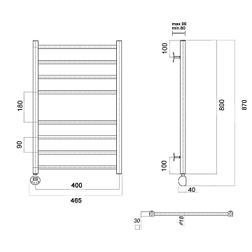 Полотенцесушитель электрический Domoterm Куба П8 40х80 L хром  - фото 3