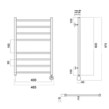 Полотенцесушитель электрический Domoterm Куба П8 40х80 R хром  - фото 3