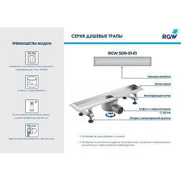 Душевой лоток RGW Shower Drain SDR-01-E1 21210180-01 с решеткой  - фото 5