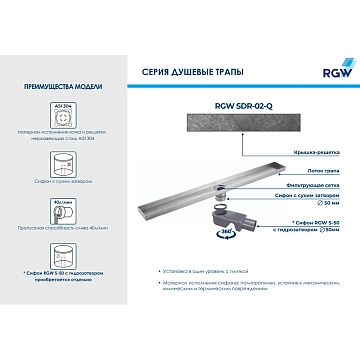 Душевой лоток RGW Shower Drain SDR-02-Q 21210212-02 с решеткой  - фото 3