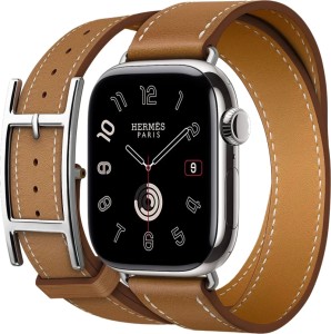 Apple Watch Hermes Series 10 42mm Silver Titanium Case with Double Tour Hapi, Gold Apple Watch Hermes Series 10 42mm Silver Titanium Case with Double Tour Hapi, Gold