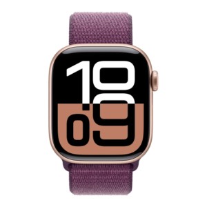 Apple Watch Series 10, 42 мм, корпус из алюминия цвета «розовое золото», спортивный браслет сливового цвета Apple Watch Series 10, 42 мм, корпус из алюминия цвета «розовое золото», спортивный браслет сливового цвета