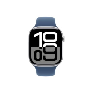 Apple Watch Series 10, 46 мм, корпус из алюминия серебристого цвета, спортивный ремешок цвета «синий деним» S/M Apple Watch Series 10, 46 мм, корпус из алюминия серебристого цвета, спортивный ремешок цвета «синий деним» S/M