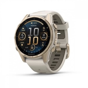 Умные часы Garmin Fenix 8, 43 мм, AMOLED, Sapphire Soft Gold with fog Gray/Dark sandstone silicone band