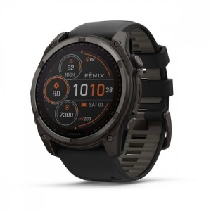 Умные часы Garmin FENIX 8, 51 ММ, Solar, Sapphire титановый угольно-серый с DLC-покрытием и черным ремешком