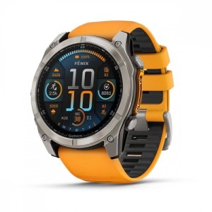 Умные часы Garmin FENIX 8, 51 ММ, AMOLED Sapphire, Titanium, светло-серый, оранжевый силиконовый ремешок Умные часы Garmin FENIX 8, 51 ММ, AMOLED Sapphire, Titanium, светло-серый, оранжевый силиконовый ремешок