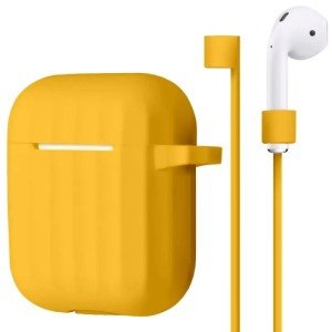 Чехол ребристый Bruno для AirPods с карабином и держателем наушников (Желтый) Чехол ребристый Bruno для AirPods с карабином и держателем наушников (Желтый)