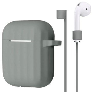 Чехол ребристый Bruno для AirPods с карабином и держателем наушников (Серый) Чехол ребристый Bruno для AirPods с карабином и держателем наушников (Серый)