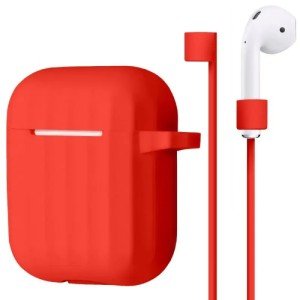 Чехол ребристый Bruno для AirPods с карабином и держателем наушников (Красный) Чехол ребристый Bruno для AirPods с карабином и держателем наушников (Красный)