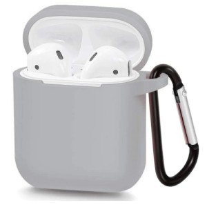 Силиконовый чехол для Apple AirPods с карабином Серый Силиконовый чехол для Apple AirPods с карабином Серый
