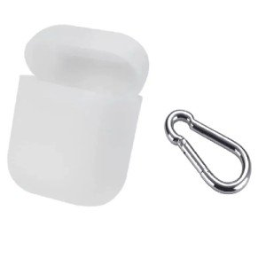 Силиконовый чехол для Apple AirPods с карабином Прозрачный матовый Силиконовый чехол для Apple AirPods с карабином Прозрачный матовый