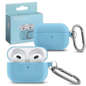 Силиконовый чехол для Apple AirPods 3 с карабином Sky Blue Силиконовый чехол для Apple AirPods 3 с карабином Sky Blue