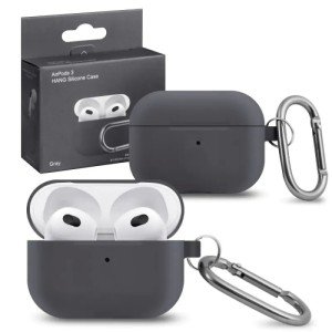 Силиконовый чехол для Apple AirPods 3 с карабином Gray Силиконовый чехол для Apple AirPods 3 с карабином Gray