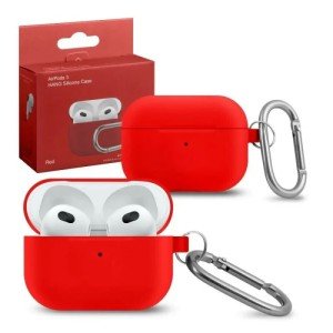 Силиконовый чехол для Apple AirPods 3 с карабином Red Силиконовый чехол для Apple AirPods 3 с карабином Red