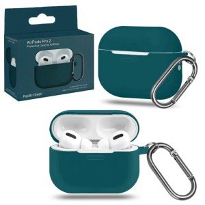 Силиконовый чехол для Apple AirPods Pro 2 с карабином Pacific Green Силиконовый чехол для Apple AirPods Pro 2 с карабином Pacific Green