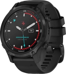 Смарт-часы Garmin Descent Mk2S, 43 мм, Угольно-серый корпус с DLC-покрытием, черный силиконовый ремешок