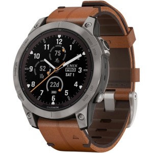 Смарт-часы Garmin Fenix 7 Pro Sapphire Solar - 47 mm, Титановый серый, коричневый кожаный ремешок