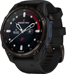 Смарт-часы Garmin Descent Mk3i, 43 мм, Титановый, угольно-серый безель с DLC-покрытием, черный силиконовый ремешок