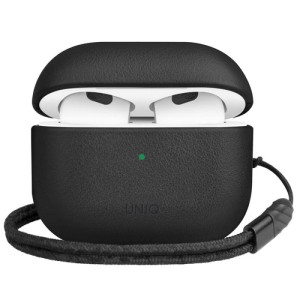 Чехол Uniq Terra Genuine кожаный с ремешком для AirPods 3, черный Чехол Uniq Terra Genuine кожаный с ремешком для AirPods 3, черный