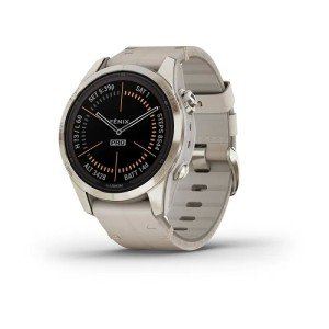 Умные часы Garmin Fenix 7S Pro Sapphire Solar золотистый корпус с кожаным ремешком цвета известняка Умные часы Garmin Fenix 7S Pro Sapphire Solar золотистый корпус с кожаным ремешком цвета известняка