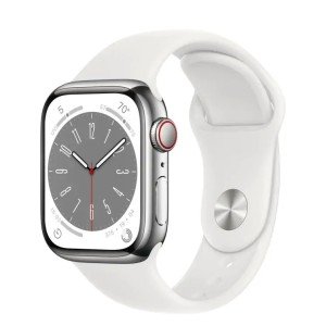 Apple Watch Series 8 GPS + Cellular 41mm Silver Stainless Steel Case with White Sport band (серебрянный/ белый) MNJ63 Apple Watch Series 8 GPS + Cellular 41mm Silver Stainless Steel Case with White Sport band (серебрянный/ белый) MNJ63
