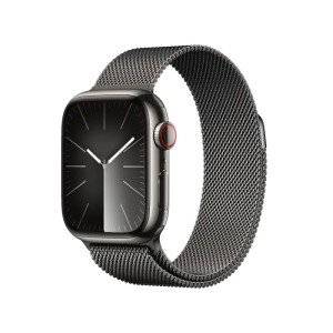 Apple Watch Series 9 45mm Silver Stainless Steel Case with Graphite Milanese Loop Apple Watch Series 9 45mm Silver Stainless Steel Case with Graphite Milanese Loop