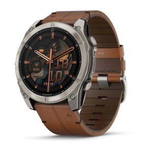 Умные часы Garmin Fenix 8, 51 мм, Amoled Sapphire Bare Titanium / Black / Chestnut Leather Band, коричневый/графит Умные часы Garmin Fenix 8, 51 мм, Amoled Sapphire Bare Titanium / Black / Chestnut Leather Band, коричневый/графит