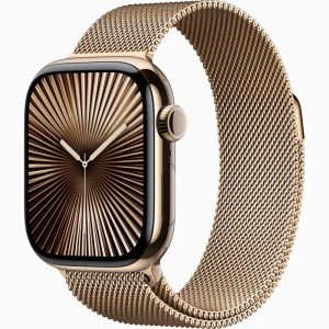 Apple Watch Series 10 GPS + Cellular 42mm Gold Titanium Case with Stainless Steel Milanese Loop Apple Watch Series 10 GPS + Cellular 42mm Gold Titanium Case with Stainless Steel Milanese Loop