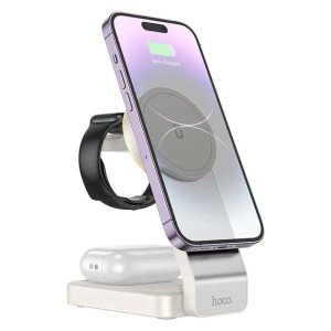 Беспроводное зарядное устройство Hoco CQ3 3 в 1 Folding magnetic wireless fast charger, белый Беспроводное зарядное устройство Hoco CQ3 3 в 1 Folding magnetic wireless fast charger, белый