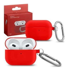 Силиконовый чехол для Apple AirPods 3 с карабином Red Силиконовый чехол для Apple AirPods 3 с карабином Red