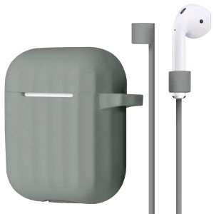 Чехол ребристый Bruno для AirPods с карабином и держателем наушников (Серый) Чехол ребристый Bruno для AirPods с карабином и держателем наушников (Серый)