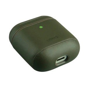 Кожаный чехол Uniq Terra Genuine Leather для AirPods 1/2, цвет оливковый 