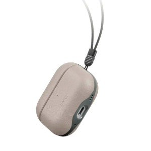 Кожаный чехол Uniq Lyden DS Leatherette with handstrap Canary для AirPods Pro 2 Ivory/Lychen Green