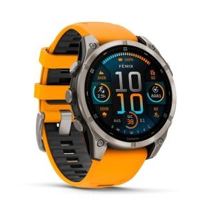 Garmin FENIX 8 47mm, Sapphire AMOLED, Titanium, светло-серый, оранжевый силиконовый ремешок Garmin FENIX 8 47mm, Sapphire AMOLED, Titanium, светло-серый, оранжевый силиконовый ремешок